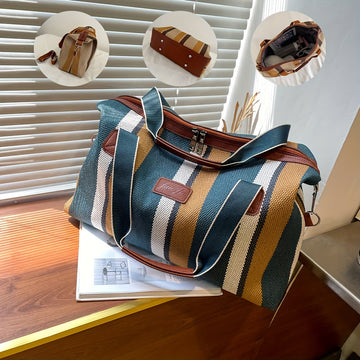 Vintage Striped Nylon Travel Bag - Lightweight and Practical