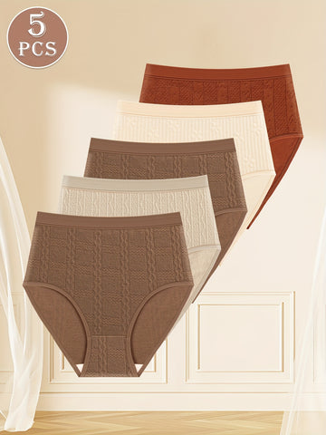 Pack of 5 Elegant High Waist Panties with Jacquard Design