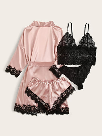 Ensemble de Pyjama Sexy à Dentelle 4pcs