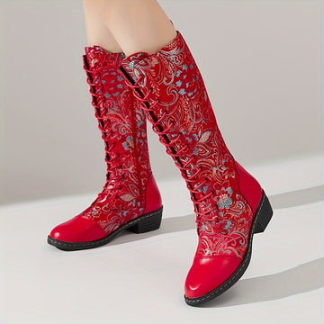 Women's Elegant Embroidered Knee High Boots