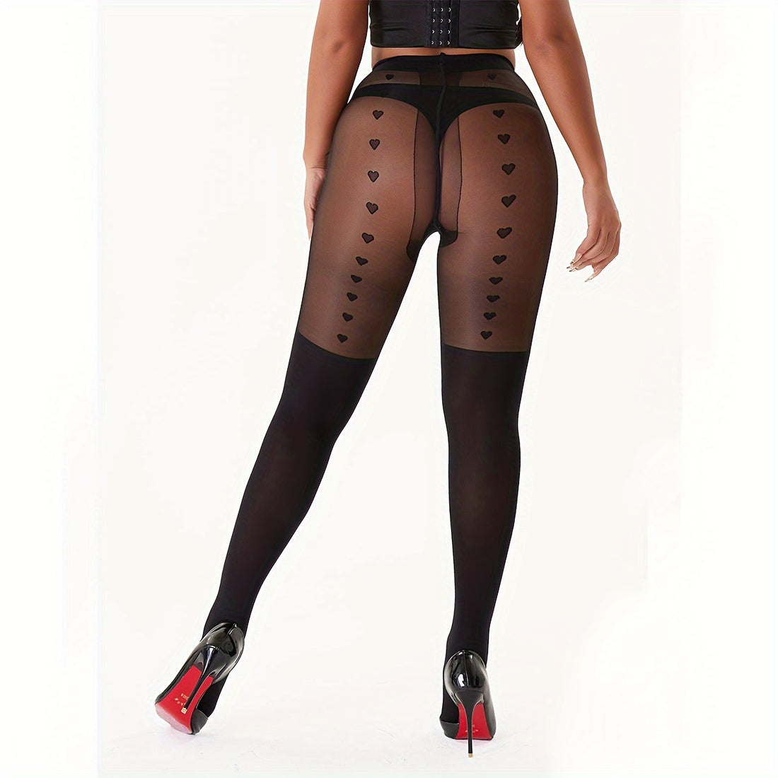 Heart Pattern Semi-Sheer Tights - 30D