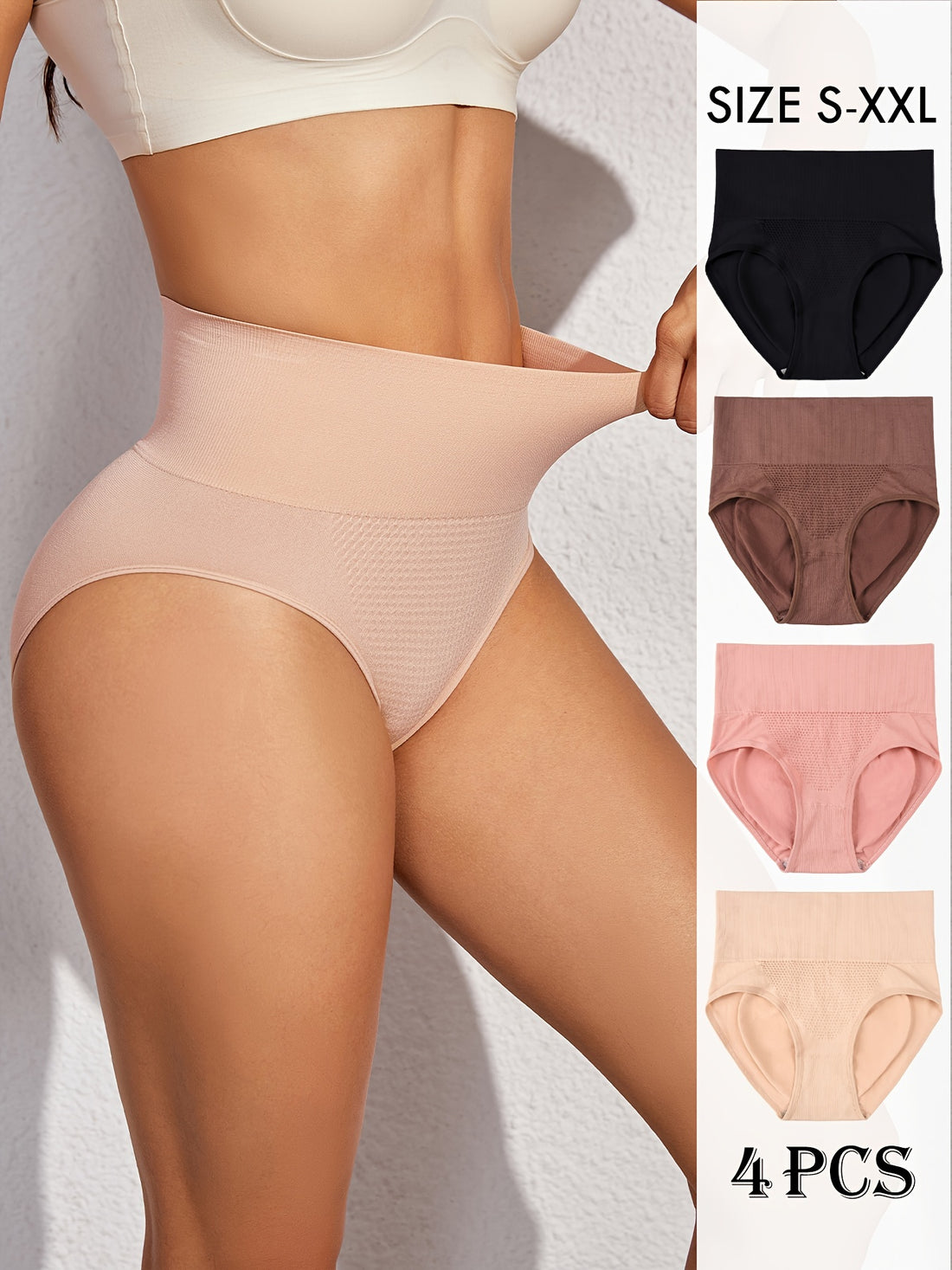 Lot de 4 Culottes Taille Haute Contrôle du Ventre Seamless