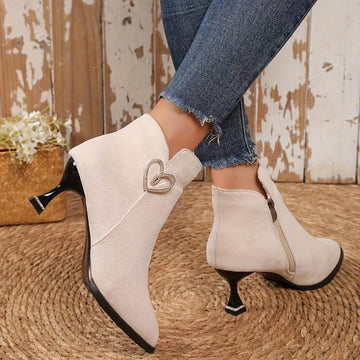 Women's Elegant Black Heart Zipper Ankle Boots