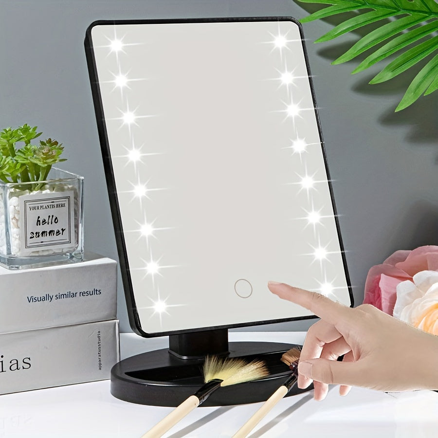 Miroir de Maquillage à LED 16 Lumières, Rotatif, Tactile