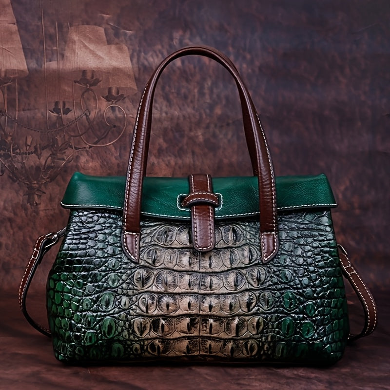 Sac à Bandoulière en Cuir Véritable Motif Crocodile - Édition 2025 Élégante et Spacieuse