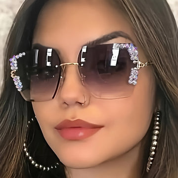 Lunettes de soleil en métal avec strass pour femmes