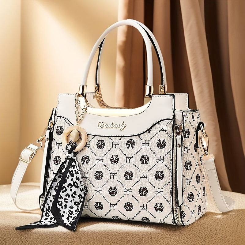 Designer-inspired shoulder bag with geometric print