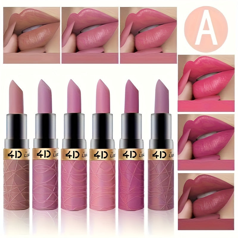 Set of 6 Waterproof Lipsticks - 12 Elegant Shades