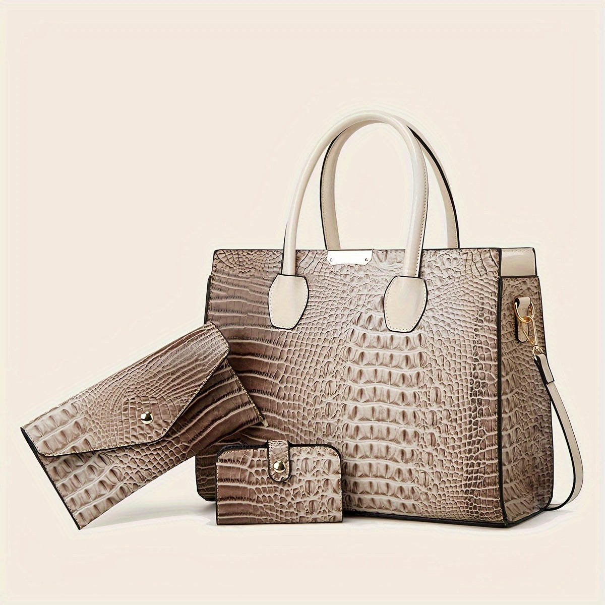 Set of 3 Crocodile Leather Women's Handbags