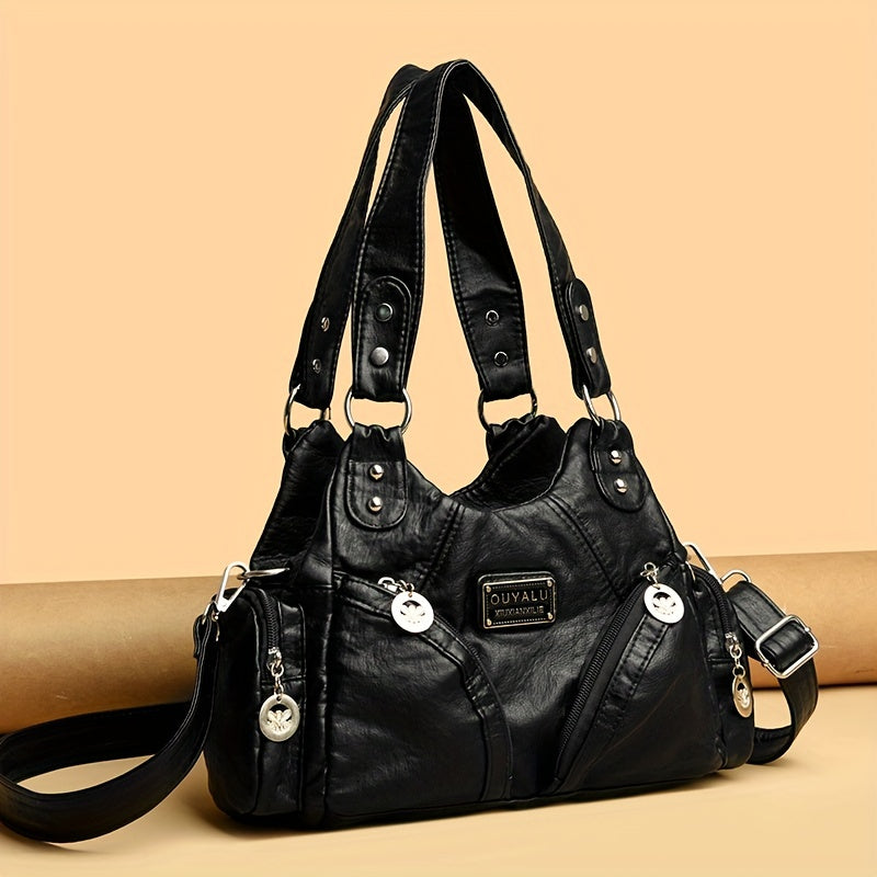 Vintage versatile faux leather handbag