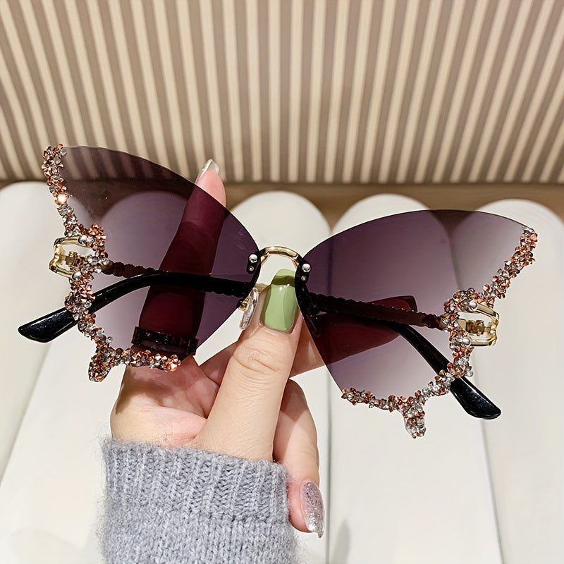 Butterfly Shaped Metal Rimless Glasses with Rhinestones - 2pcs