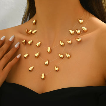 Collier Élégant en Perles Géométriques à Trois Couches