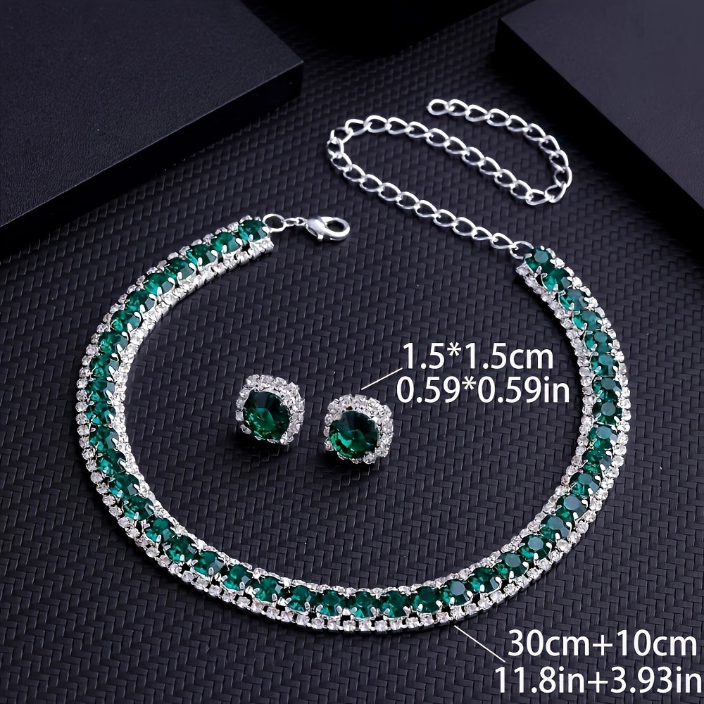 Luxury Green Crystal Necklace and Earrings