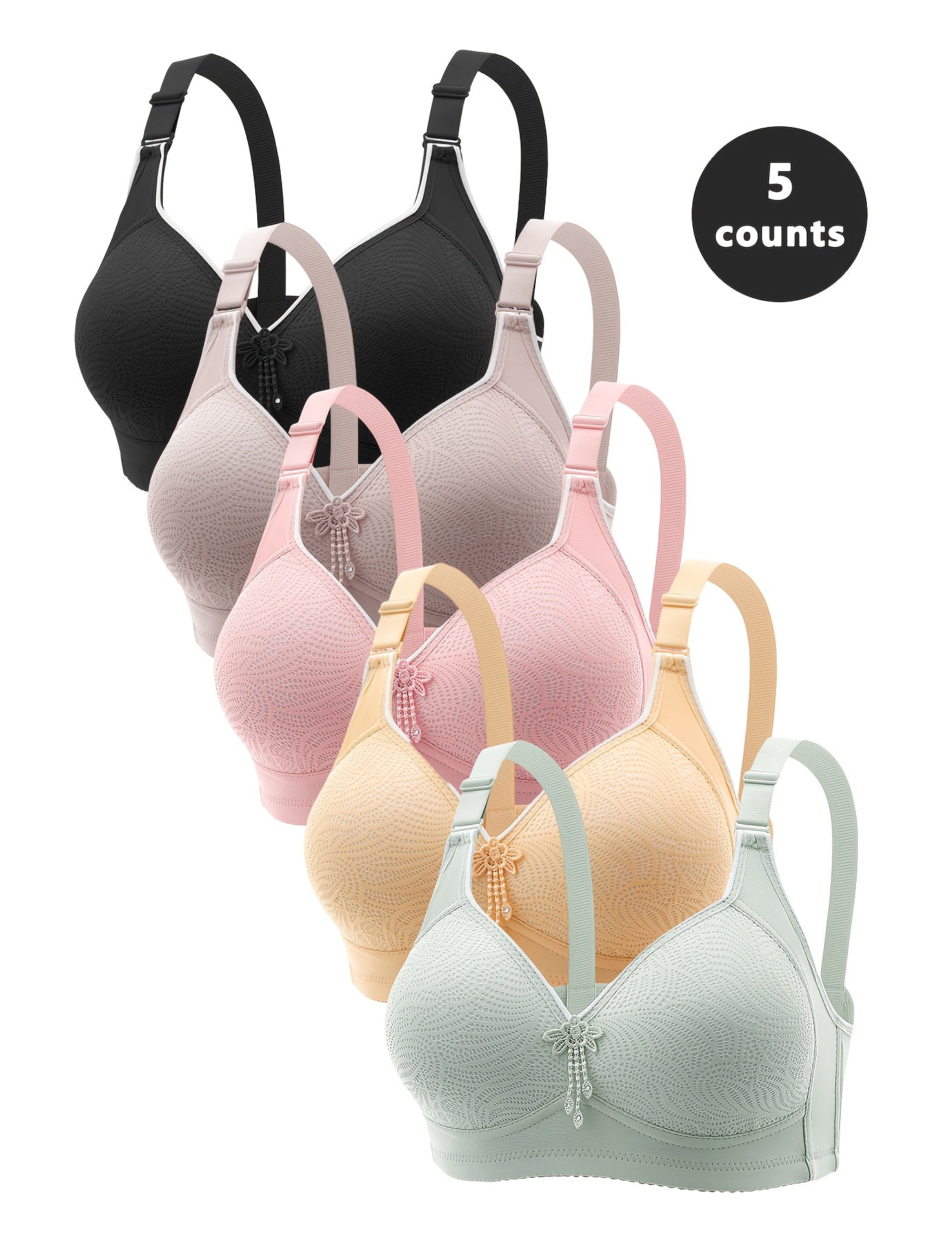 Nylon Bras - 5 Pieces, Casual Style, Optimal Comfort