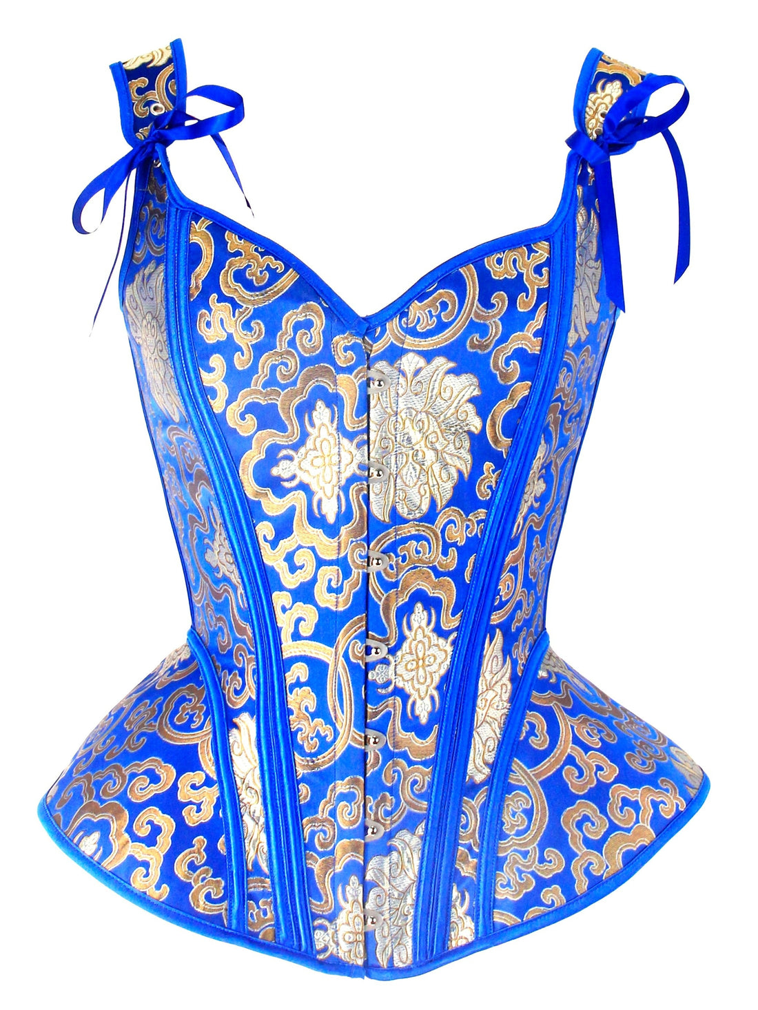 Royal Blue Jacquard Floral Corset - Cinched Belt