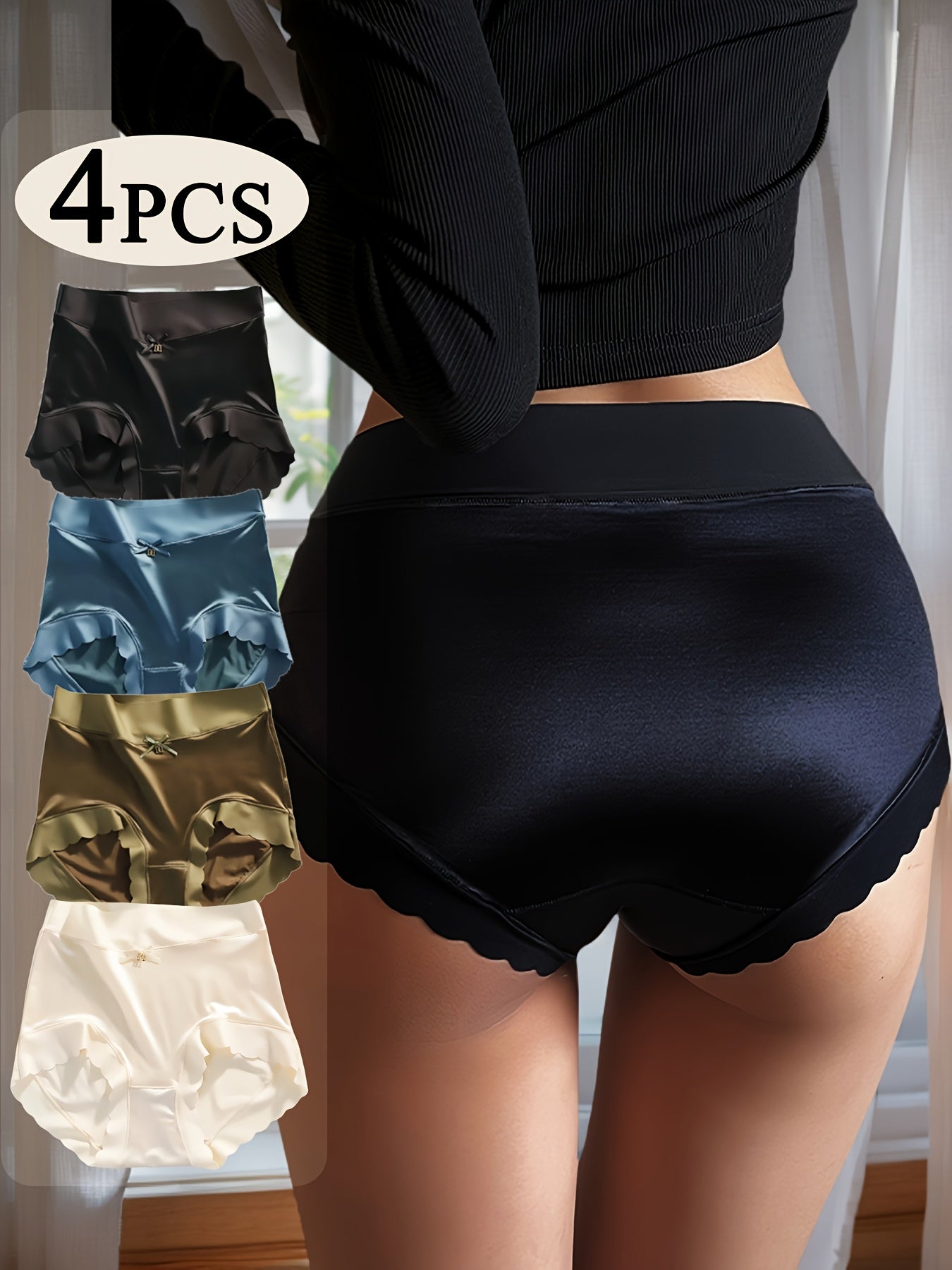 Pack of 4 Women's Satin High-Rise Panties - Elegant and Comfortable