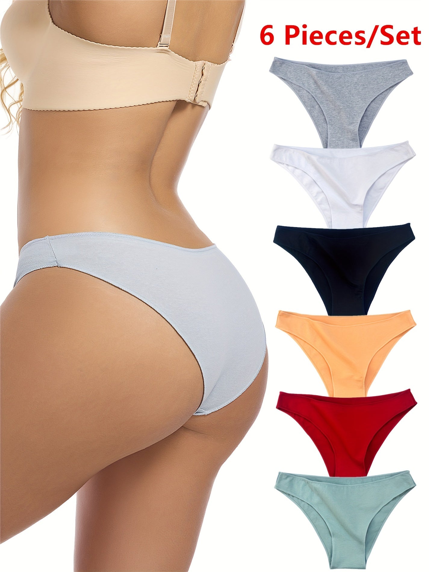 6pcs Women's Sexy Cotton Panties, Low Waist