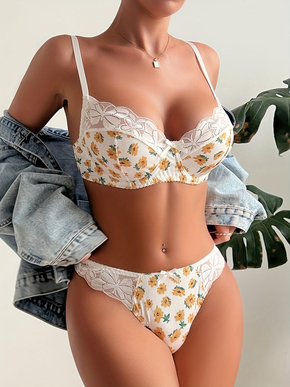 Ensemble de Soutien-Gorge et Culotte en Dentelle Chic pour Femme