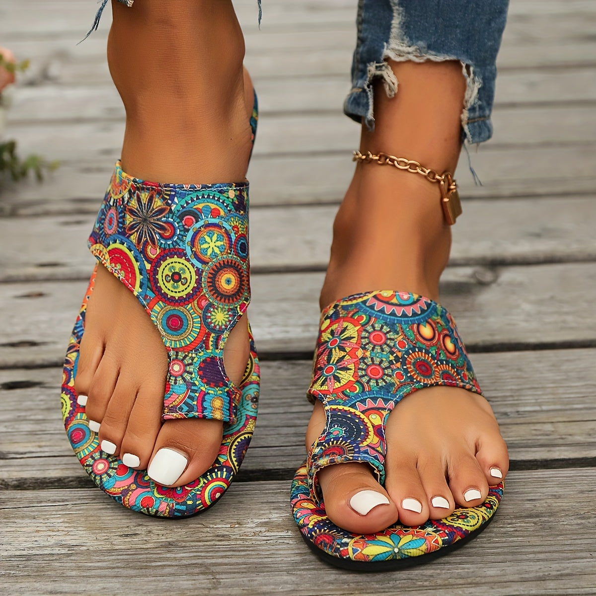 Women's Summer Sandals with Bohemian Floral Pattern