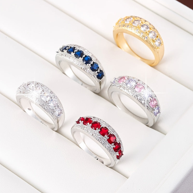 Elegant Multicolor Cubic Zirconia Ring Set