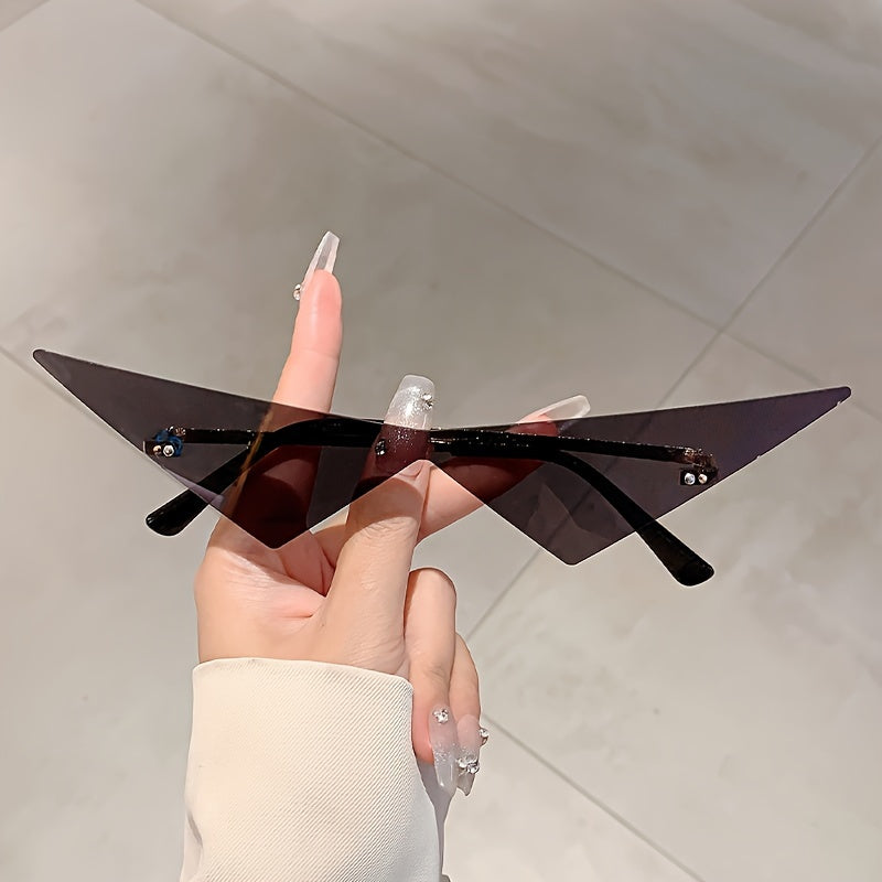 Lunettes de Mode Triangulaires Sans Monture avec Accents Dorés