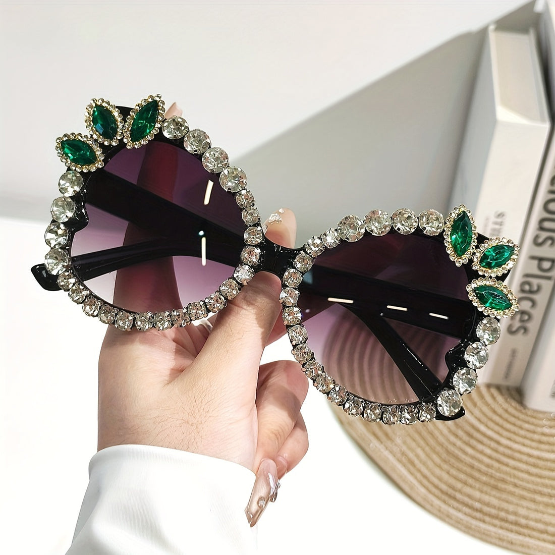 Lunettes Vintage Florales en Strass pour Femmes