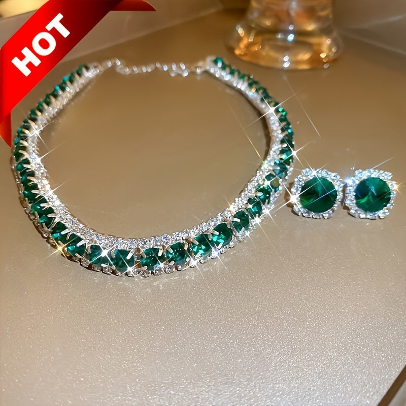 Luxury Green Crystal Necklace and Earrings