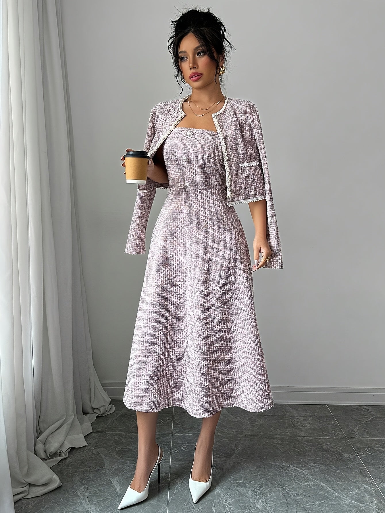 Lotus Rose Long Sleeve Tube Dress and Jacket Set