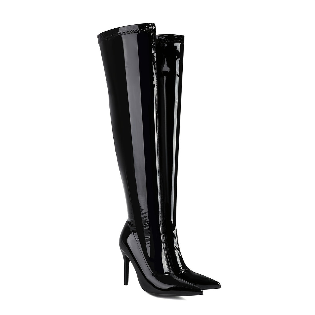 Women's Elegant Black High Boots - Stiletto Heels