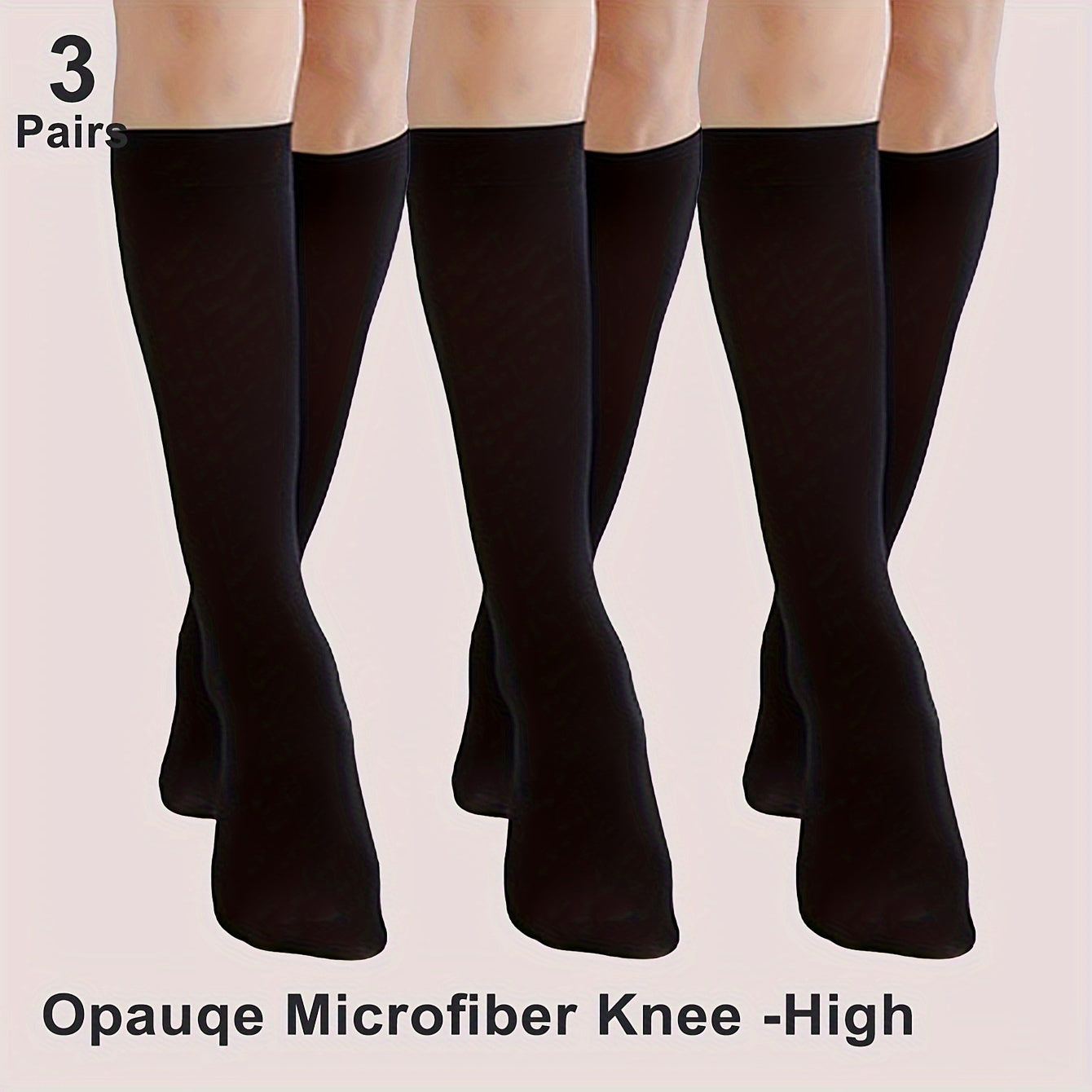 3 Pairs of Women's Opaque Knee High Socks