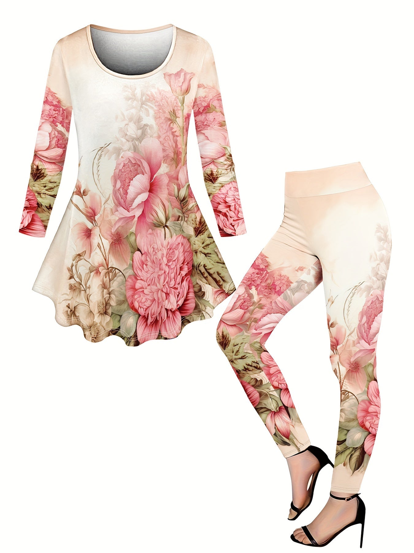 Women's Floral Print Dress and Pants Set