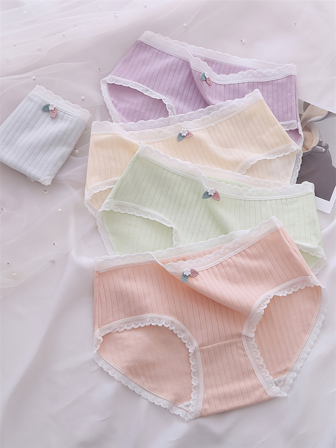 Soft Cotton Girls' Panties - Pack of 5 with Lace