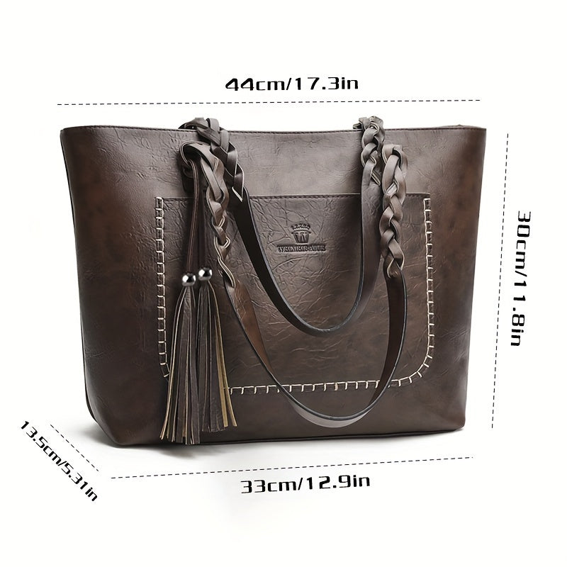 Elegant Tote Bag for Women with Fringes - Large Volume