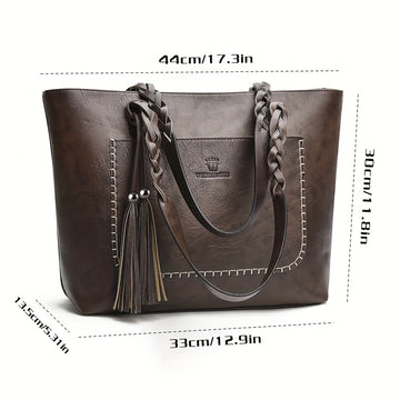 Elegant Tote Bag for Women with Fringes - Large Volume