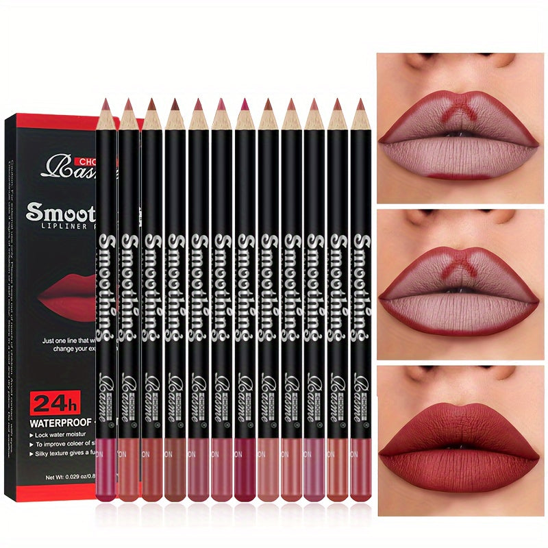 Waterproof Matte Lip Pencil - Set of 12 Colors