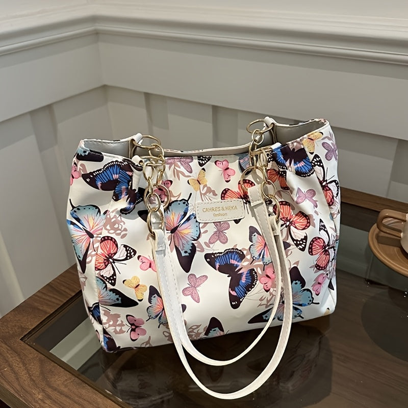 Stylish and versatile butterfly print canvas bag